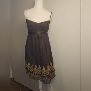 VTG Y2k Brown Gold Tulle Glitter Sequin Party Cocktail Dress Medium M EUC